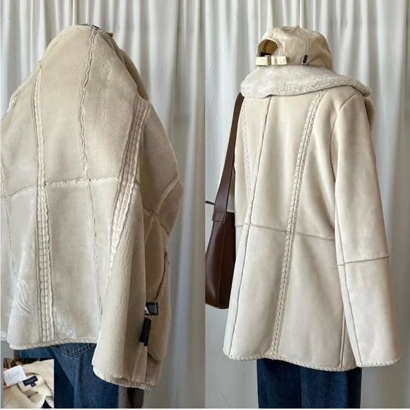Cream Sonoma faux suede coat size Large. - Picture 8 of 10